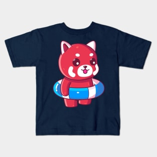 Cute red panda with swimming ring summer vacation Kids T-Shirt